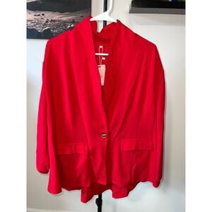 Red YesFashion single-button blazer front pockets women's top
